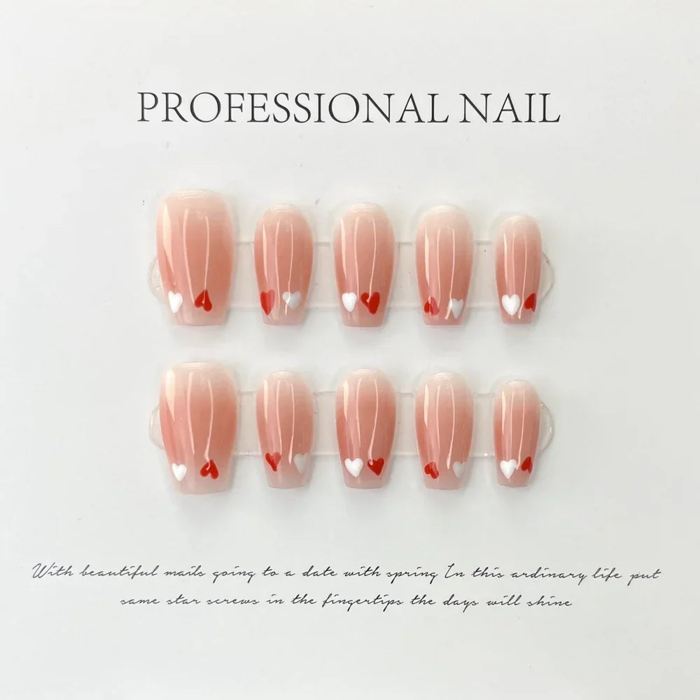 Handmade Pink Nails Set Press on Cute Korean Medium-length Artifical Nails Full Cover Nail Tips with Design Adhesive False Nails - - DYAVOR®