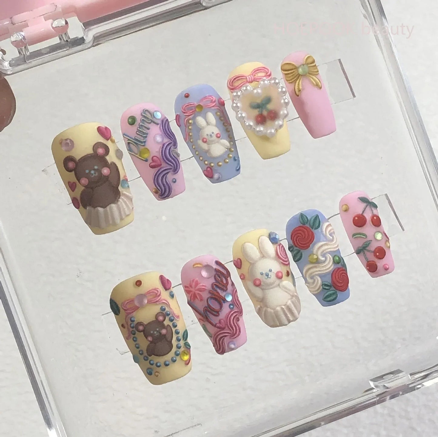 10pcs Purple Heart Handmade Fake Nails 3D Rhinestone Bow Design Ballet Nails Art Full Cover Waterproof Artificial Press on Nail - - DYAVOR®