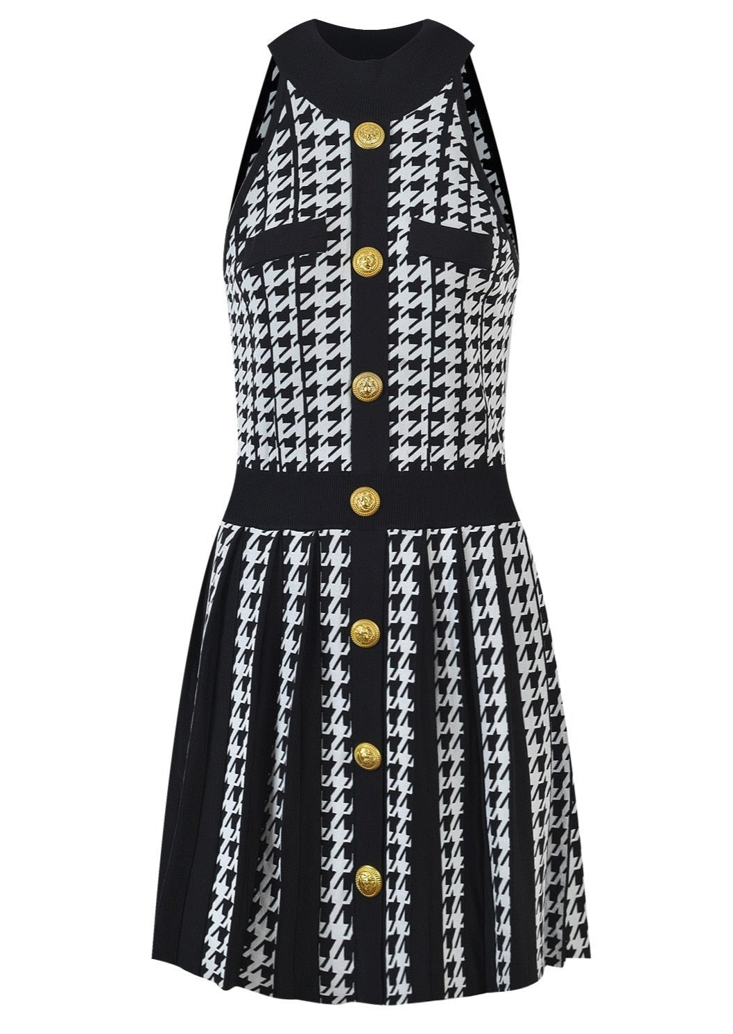 Houndstooth Pattern Knit Dress -  - DYAVOR®