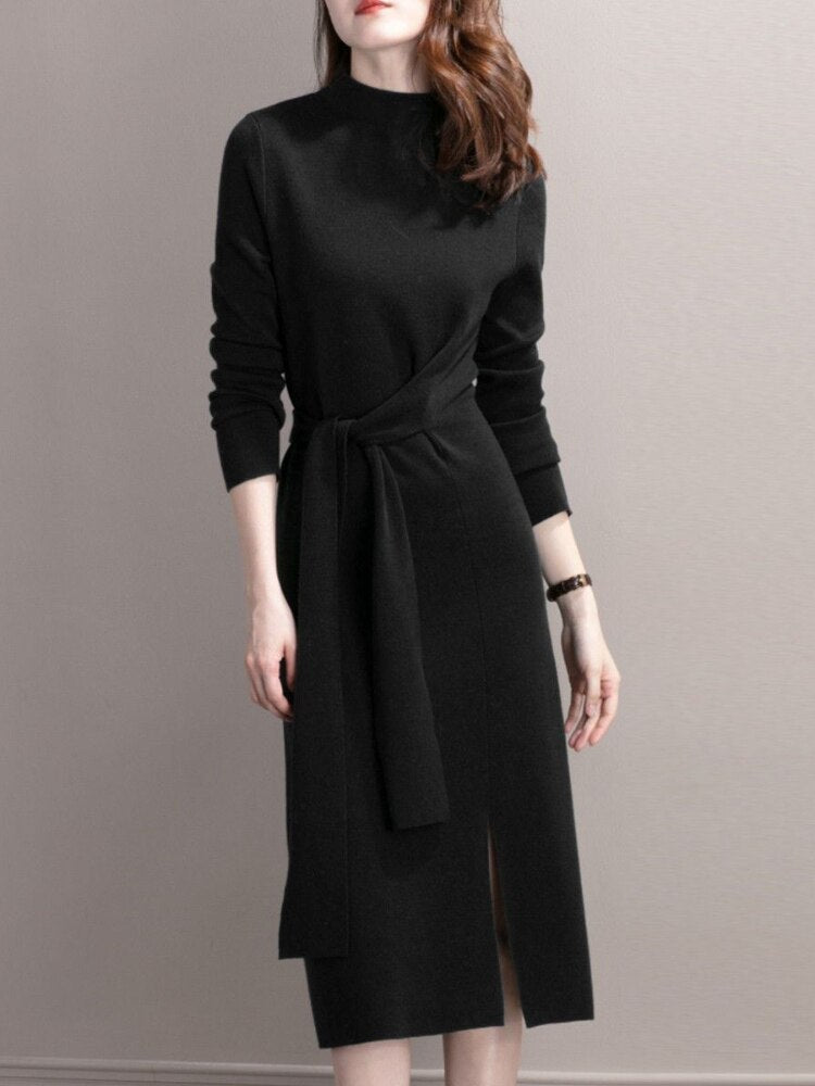 Half-necked Knitted Dress Women's Autumn Winter New Strap Temperament Split Base Sweater Skirt Dress for Women Sweaters Pullover - - DYAVOR®