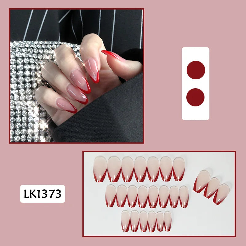24Pcs/Set Almond Gradient Press On Nail Art Wearable Fake Nails Pointed Simple Ballet Coffin Reusable False Nails Tips Finished