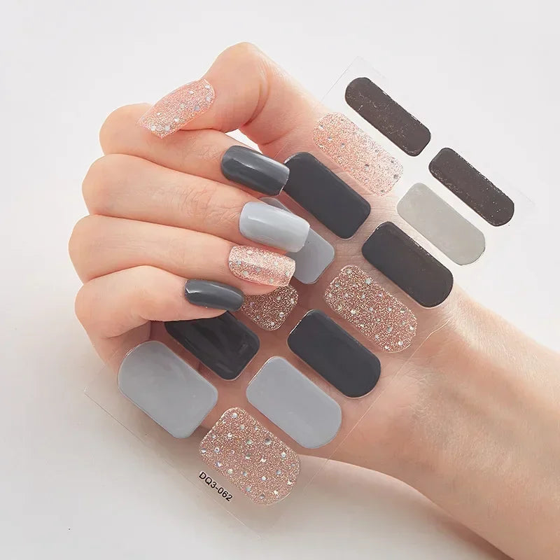 Semi Cured Gel Nails Art Stickers Fashion Solid Color Manicure Decal UV LED Lamp Need Gel Nail Decals Nail Sticker Decoration - - DYAVOR®