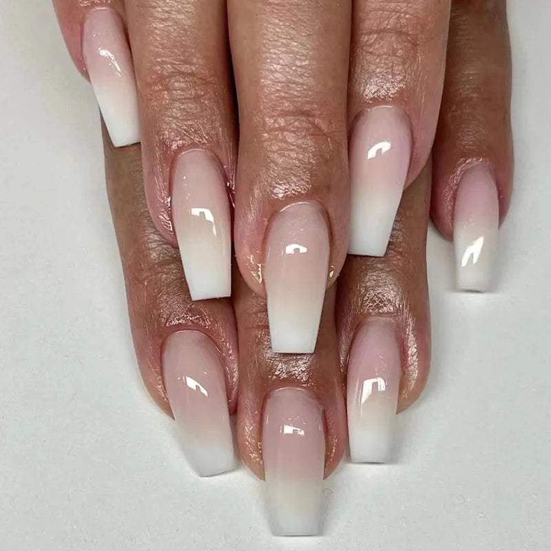Gradient False nails French Ballerina Fake Nails Stars Blue White Wavy Flowers Nails Full Cover Press on Nails DIY Detachable - - DYAVOR®