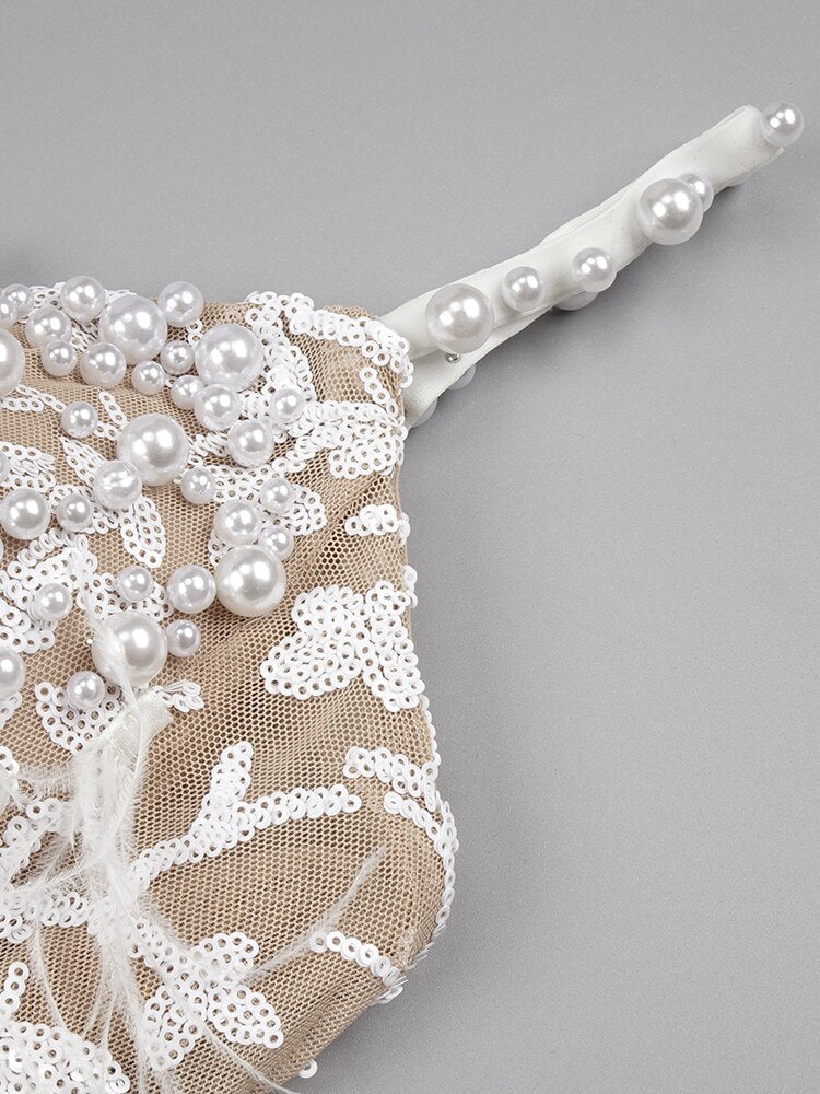White Beaded and Feathers Maxi Dress - - DYAVOR®