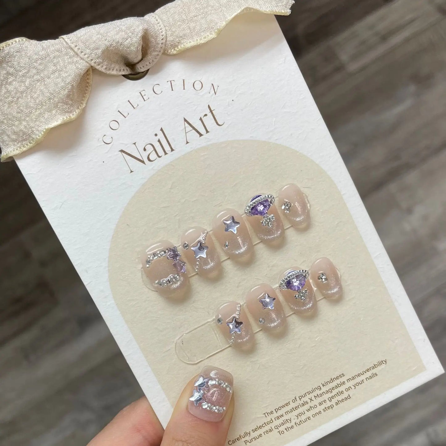 10pcs almond cat eyes handmade short press on nails full cover ballet stick on nails w designs diamond white acrylic nails tips - - DYAVOR®
