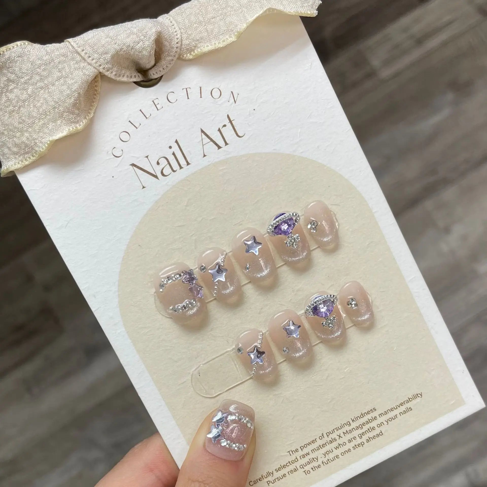 10pcs almond cat eyes handmade short press on nails full cover ballet stick on nails w designs diamond white acrylic nails tips -  - DYAVOR®