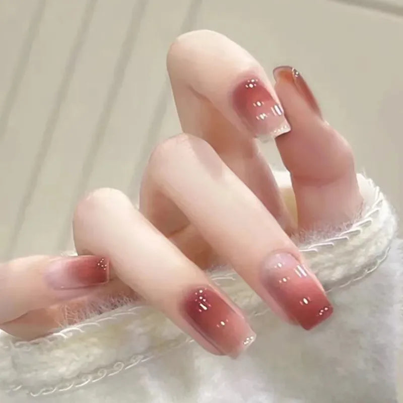 Gradient False nails French Ballerina Fake Nails Stars Blue White Wavy Flowers Nails Full Cover Press on Nails DIY Detachable -  - DYAVOR®