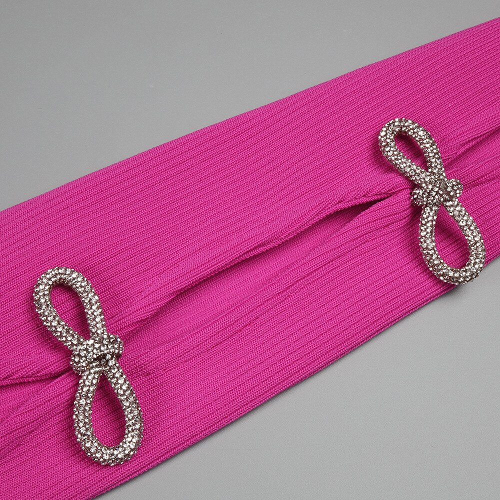 Pink Maxi Dress with Rhinestone Bows - - DYAVOR®