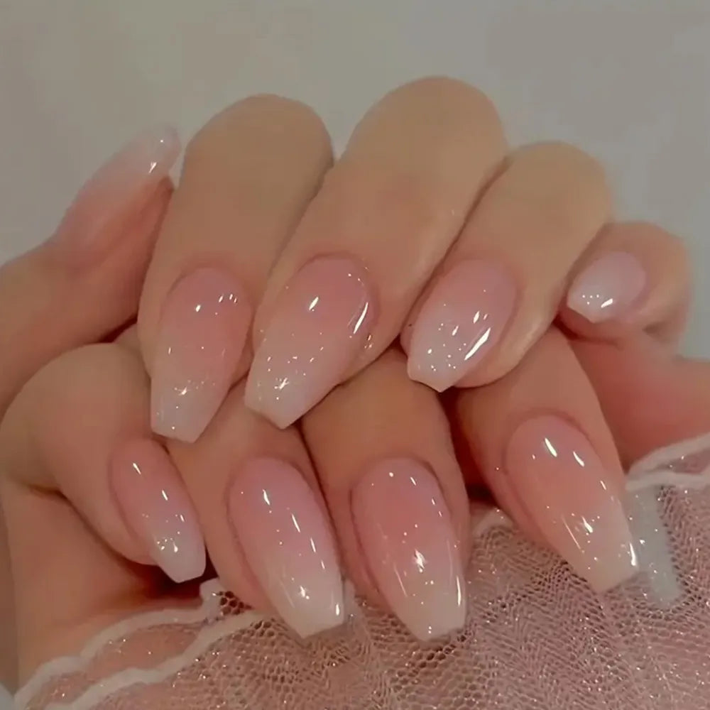 Gradient False nails French Ballerina Fake Nails Stars Blue White Wavy Flowers Nails Full Cover Press on Nails DIY Detachable - - DYAVOR®