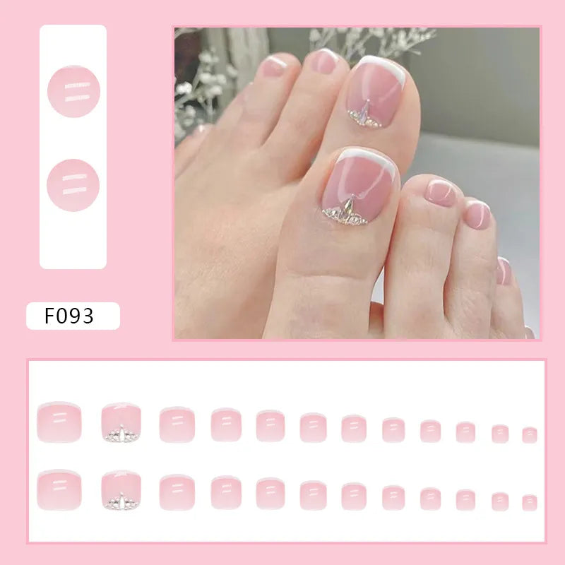 24pcs Wearable White-Edged French Manicure Toenails Full Cover Press On Fake Toenails DIY Artificial Acrylic False Toenails