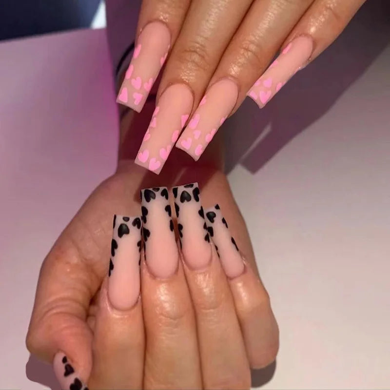 wearable full cover long ballet French coffin white False Nails with glue matte red black pink white artificial nails press on