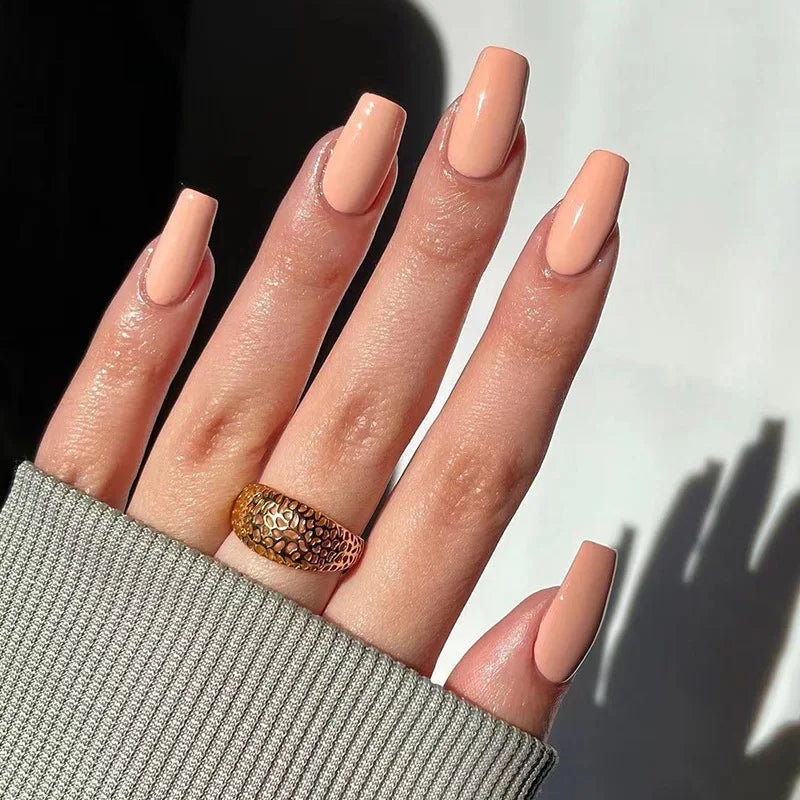 24pcs Nude Red Fake Nails Short Ballet Simple Press On Nail Tips Detachable Full Cover False Nail Art Finished Nails Decorations - - DYAVOR®