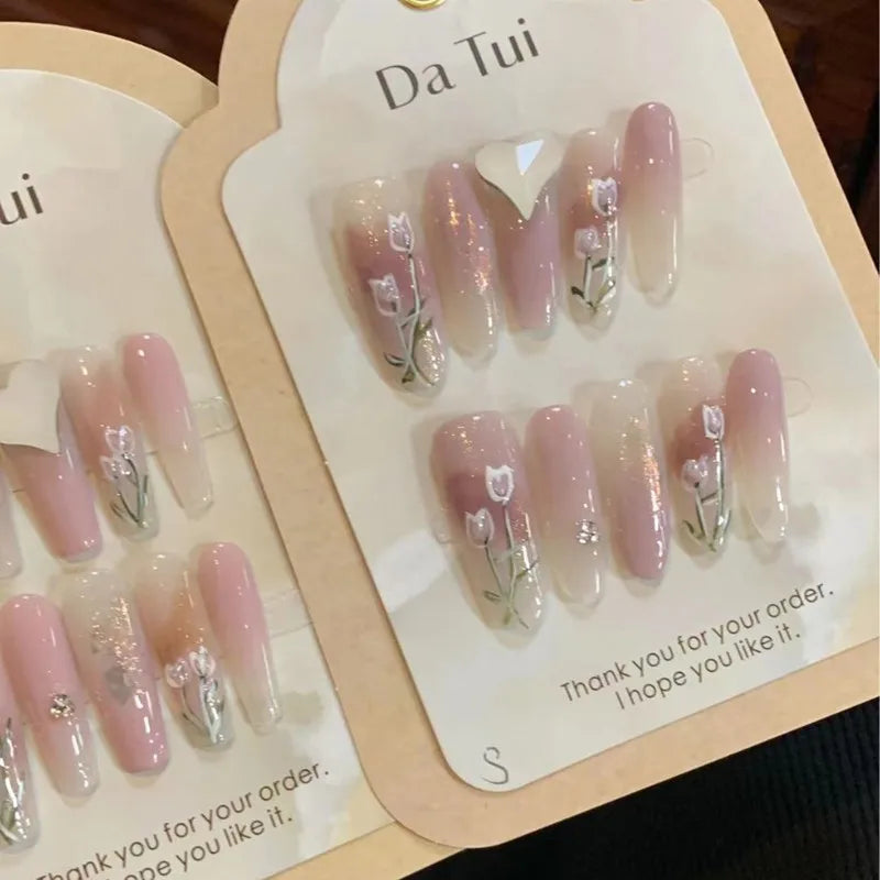 10 Pcs Wearing False Nails Fake Nails Pure Handmade Complimentary Nail Enhancement Kit - - DYAVOR®