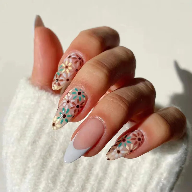 24Pcs/Set Almond Gradient Press On Nail Art Wearable Fake Nails Pointed Simple Ballet Coffin Reusable False Nails Tips Finished - - DYAVOR®