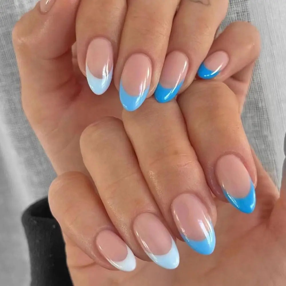New Simple Star False Nails French Long Almond Fake Nials Detachable Nail Tips Full Cover Press on Nails DIY Manicure Tool - - DYAVOR®