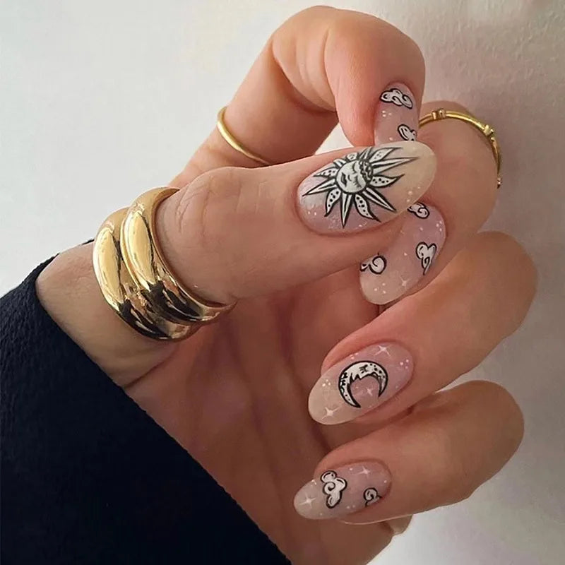 24Pcs Long Coffin False Nails Glitter Fake Nail with Rhinestones Press on Nails Full Cover Nail Tips Detachable Fake Fingernails