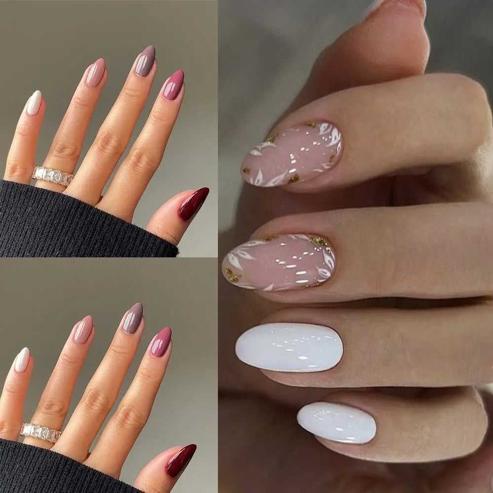 French False Nails Manicure Long Oval Solid Color Nail Tips Simple Detachable Press on Nails Women - - DYAVOR®