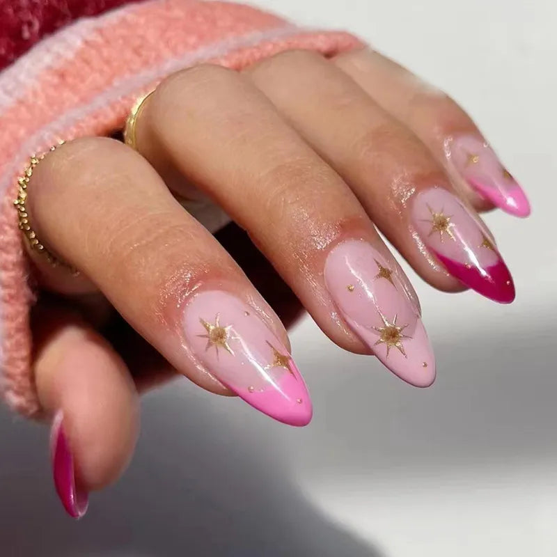 24pcs Colorful Almond Shaped Fake Nails Detachable Press On False Nails Tips French Full Cover False Nails French Manicure tools - - DYAVOR®
