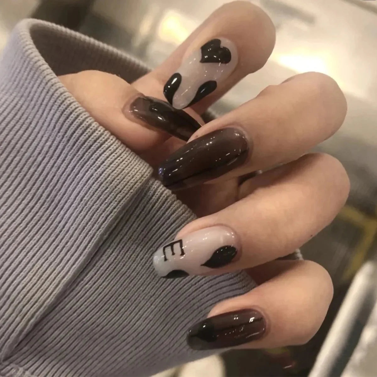 24Pcs/Set Almond Gradient Press On Nail Art Wearable Fake Nails Pointed Simple Ballet Coffin Reusable False Nails Tips Finished