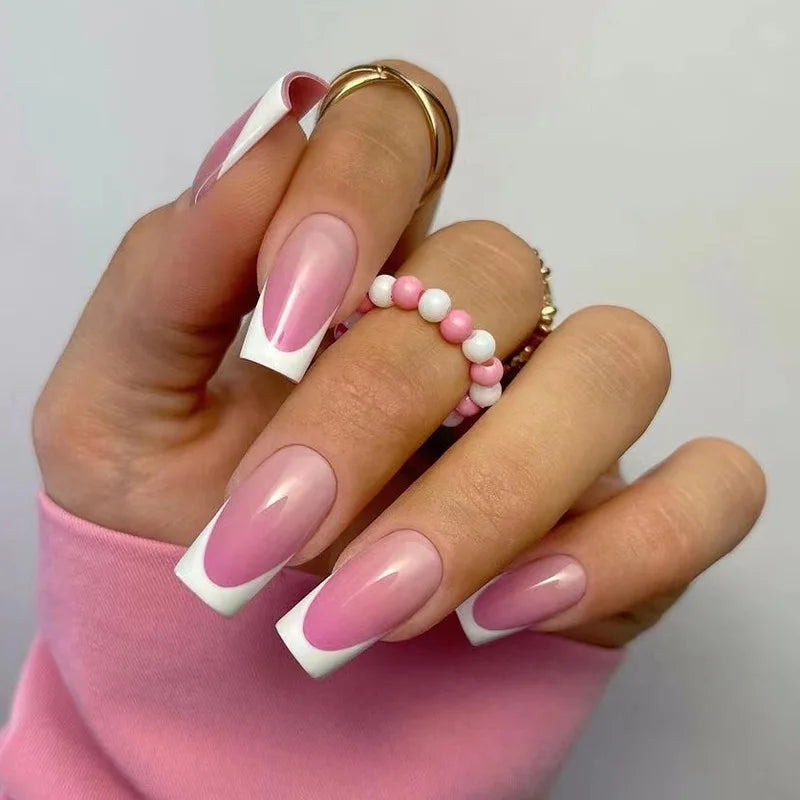 24Pcs Gradient Acrylic Fake Nails Art Long Ballet Wearing Nails Fake Press on Nail Tips Full Cover Removable French False Nails - - DYAVOR®