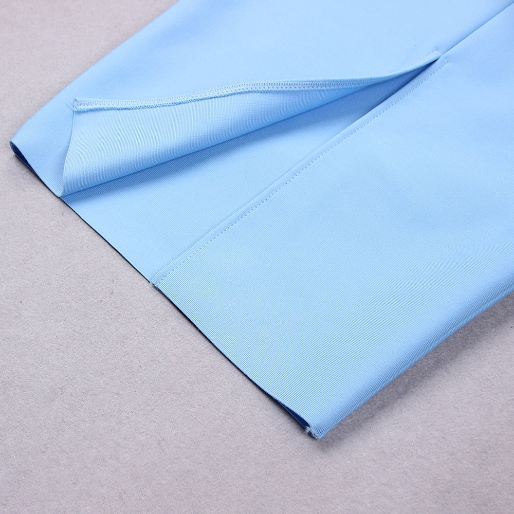 Sky Blue Midi Dress with Open Shoulders - - DYAVOR®