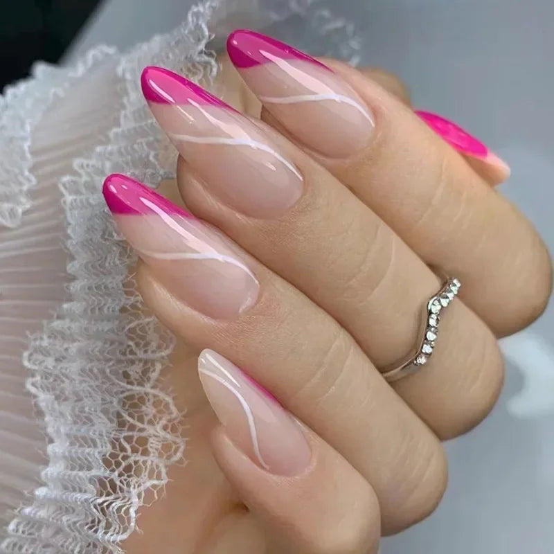 24pcs Small Almond Oval Decorated Cloud Milk Wearable Fake Nails Short Press On Nail Coffin Detachable French False Nails Tips - - DYAVOR®