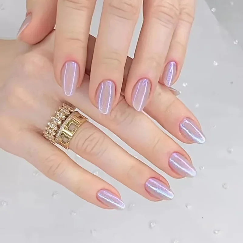 24pcs Small Almond Oval Decorated Cloud Milk Wearable Fake Nails Short Press On Nail Coffin Detachable French False Nails Tips