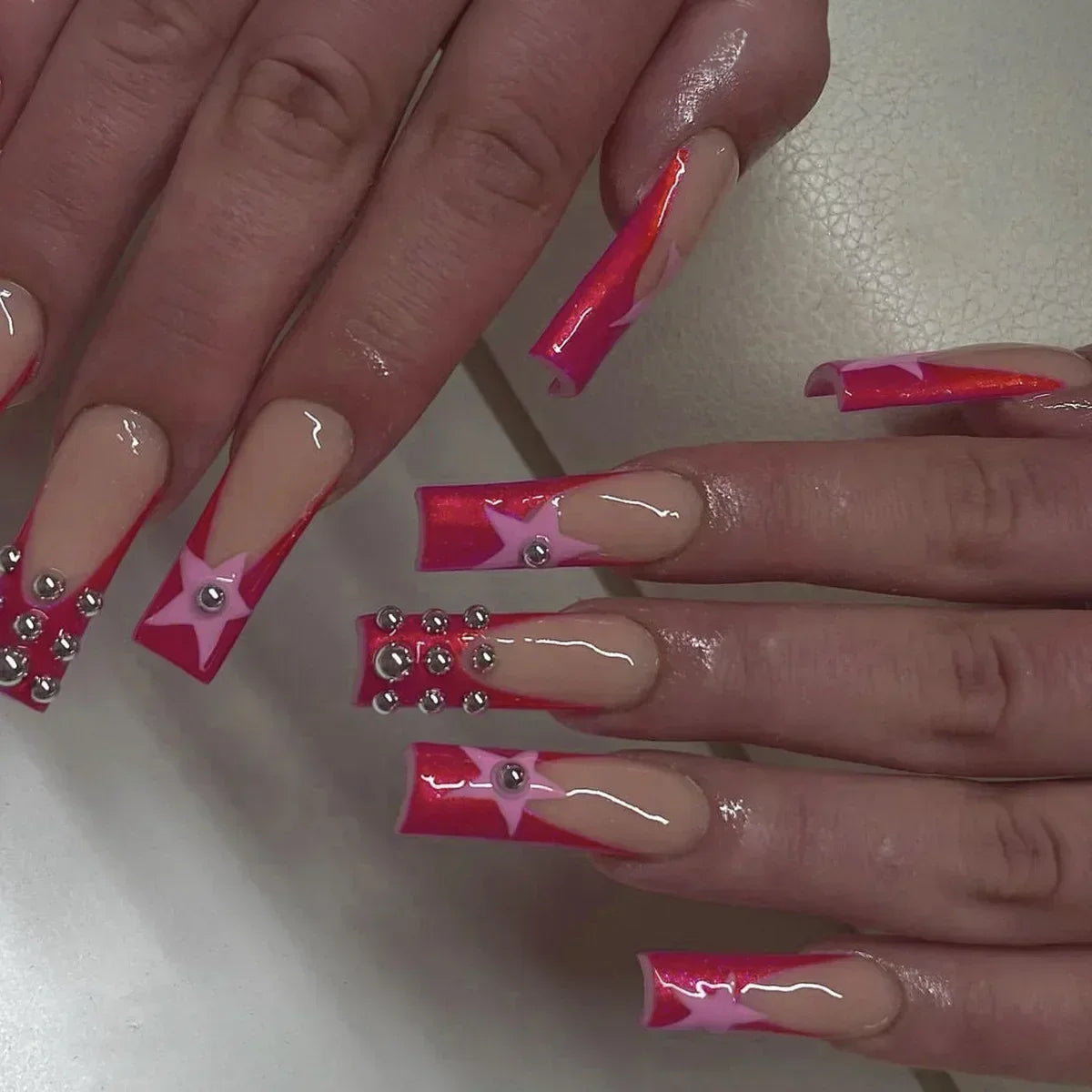 24Pcs Pink Bow Design False Nails Long Ballet Press on Nails with Pearl Wearable Coffin Fake Nails French Square Finger Nail - - DYAVOR®