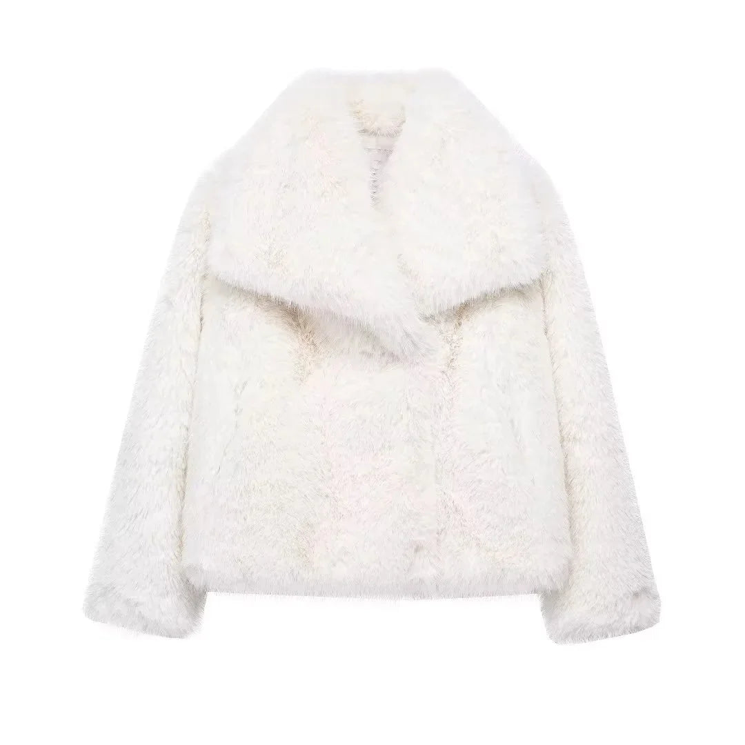 Faux Fur Brown Oversized Jacket – Fall Winter Streetwear Elegant Coat Women