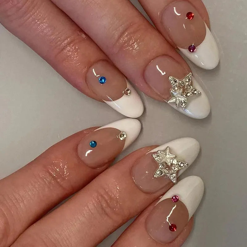 24Pcs Long Coffin False Nails Glitter Fake Nail with Rhinestones Press on Nails Full Cover Nail Tips Detachable Fake Fingernails
