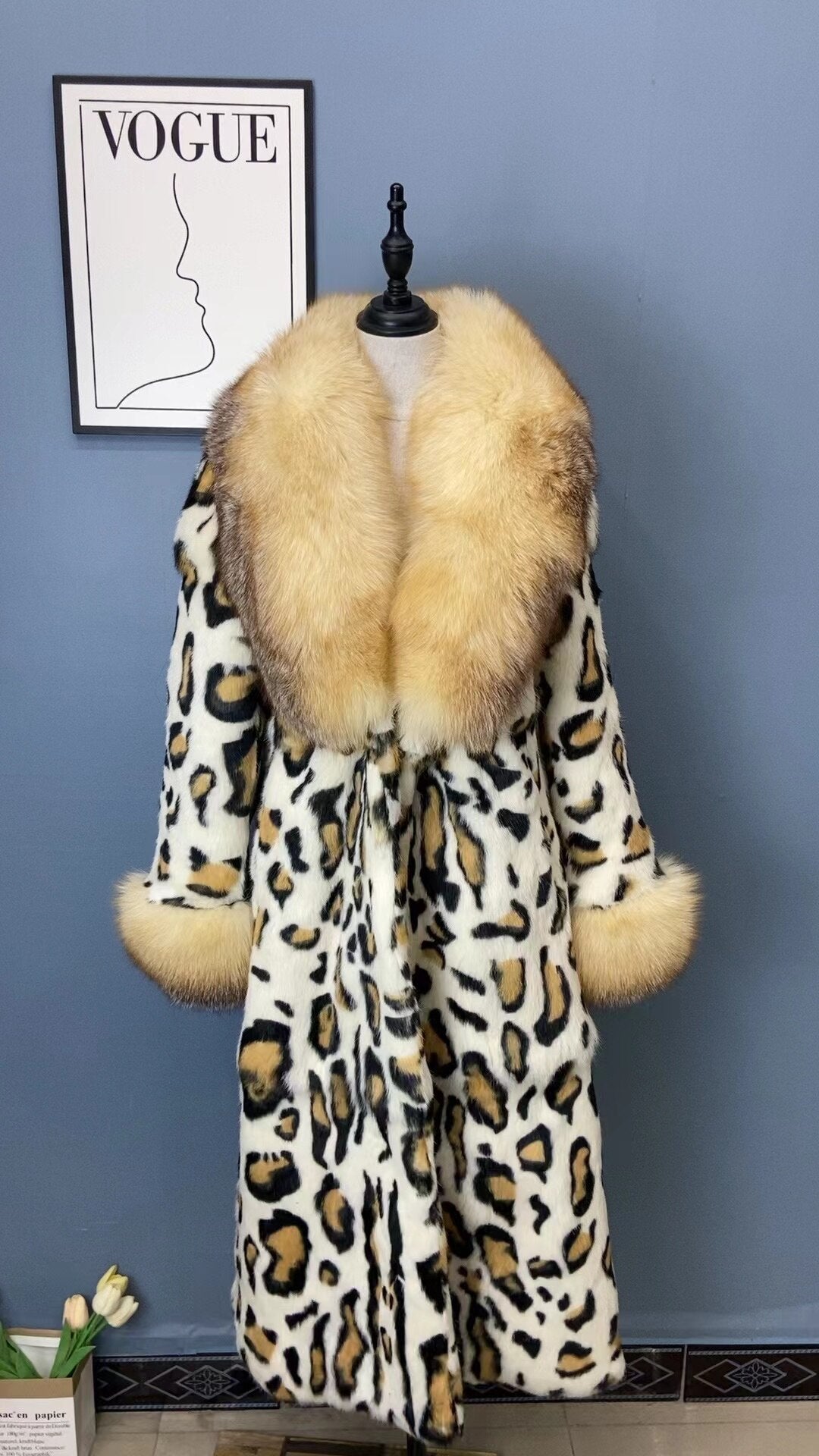 Women Real Rex Rabbit Fur Coats With Fox Lapel Collar Natural Whole Skin Genuine Fur Long Jackets Overcoat Winter - - DYAVOR®