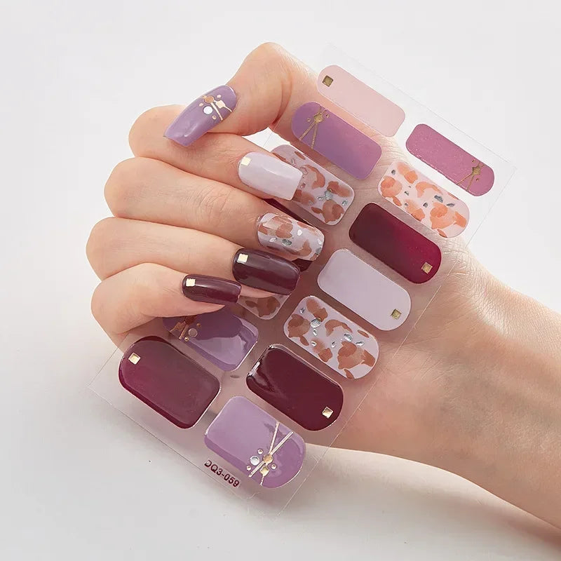Semi Cured Gel Nails Art Stickers Fashion Solid Color Manicure Decal UV LED Lamp Need Gel Nail Decals Nail Sticker Decoration - - DYAVOR®