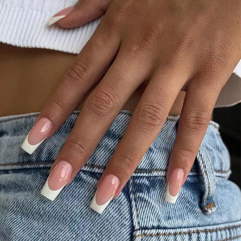 24Pcs Gradient Acrylic Fake Nails Art Long Ballet Wearing Nails Fake Press on Nail Tips Full Cover Removable French False Nails - - DYAVOR®