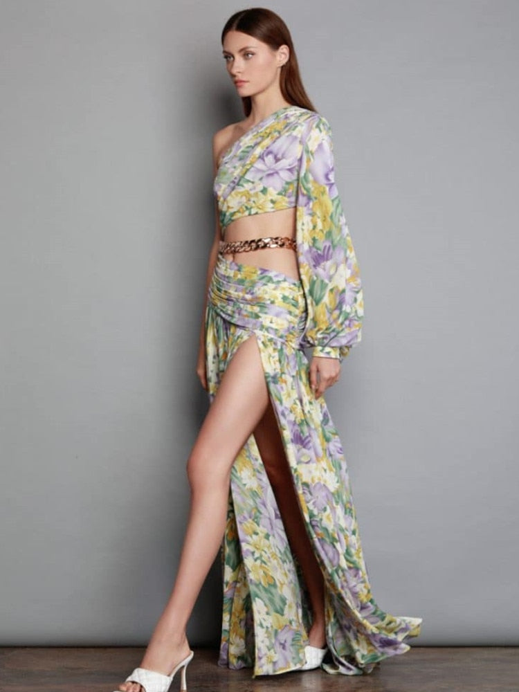 Asymmetrical Purple Floral Maxi Dress - - DYAVOR®