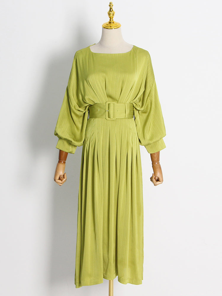 Long  Dress With A Wide Belt -  - DYAVOR®