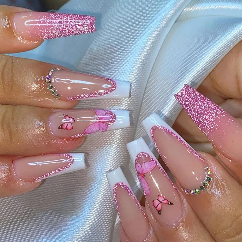 24pcs Colorful Almond Shaped Fake Nails Detachable Press On False Nails Tips French Full Cover False Nails French Manicure tools