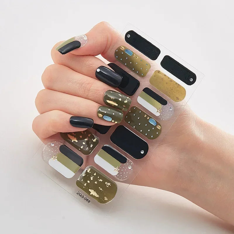 Semi Cured Gel Nails Art Stickers Fashion Solid Color Manicure Decal UV LED Lamp Need Gel Nail Decals Nail Sticker Decoration - - DYAVOR®