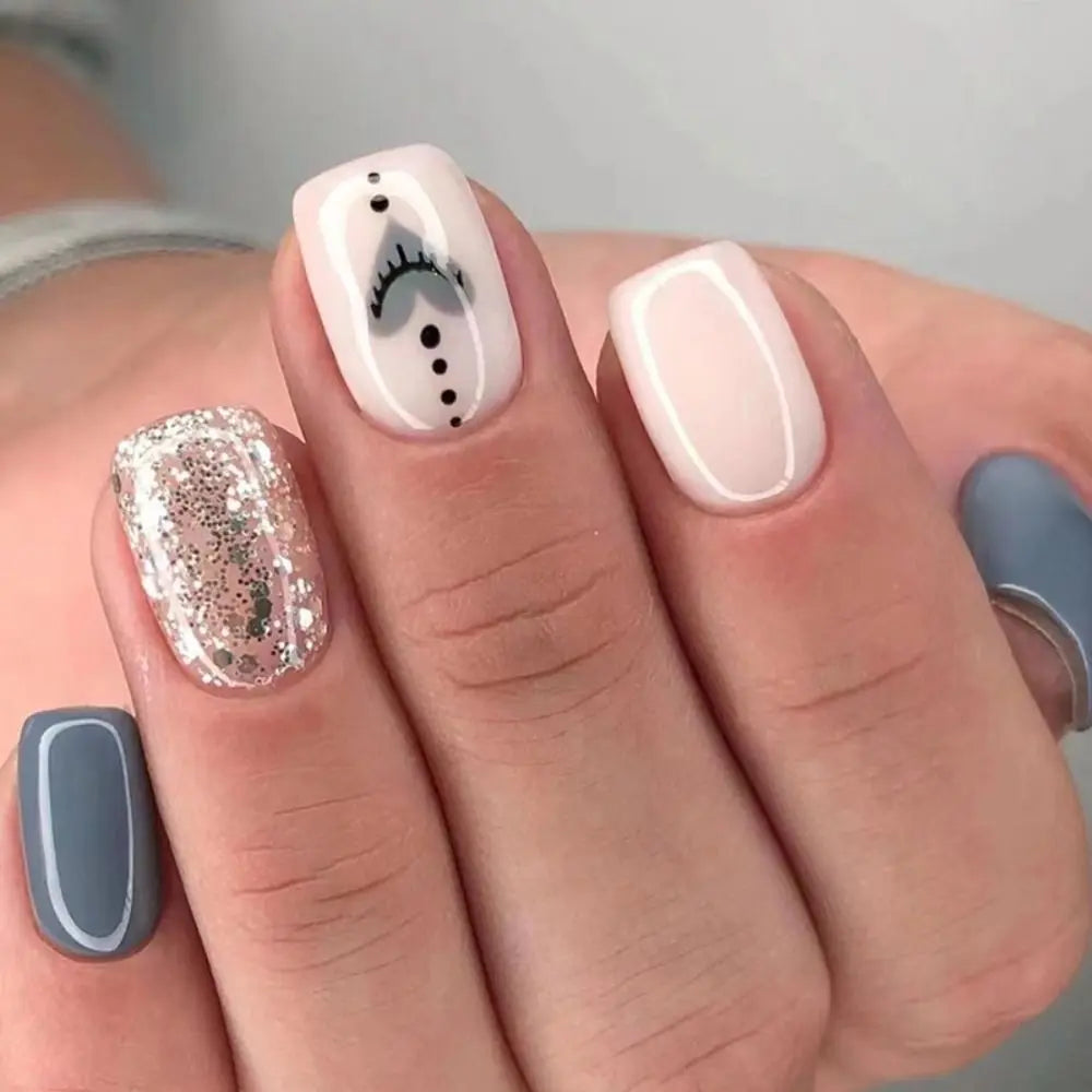 Press on Nails Black Butterfly French Fake Nails Rhinestone False Nail Patch Short Ballet Full Cover Artificial Art Nail Tip - - DYAVOR®
