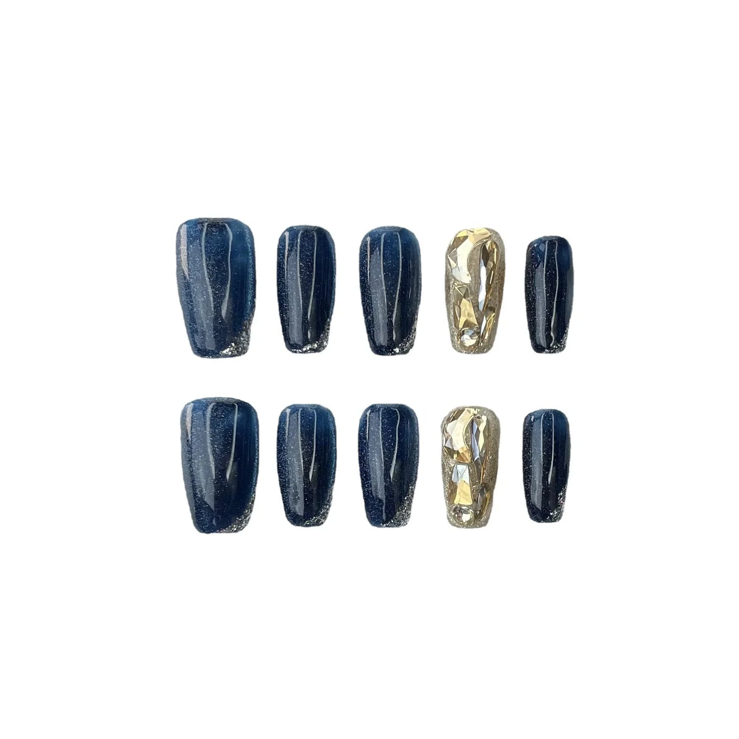 10Pcs Light Luxury Handmade Press On Nails Mid-Length Cat Eye Fake Nails with Diamond Full Cover Wearable Artificial Nail Tips - - DYAVOR®