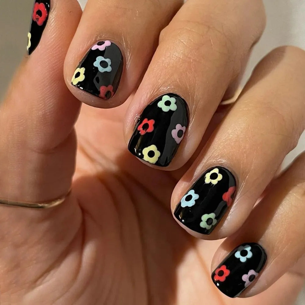 Press on Nails Black Butterfly French Fake Nails Rhinestone False Nail Patch Short Ballet Full Cover Artificial Art Nail Tip - - DYAVOR®
