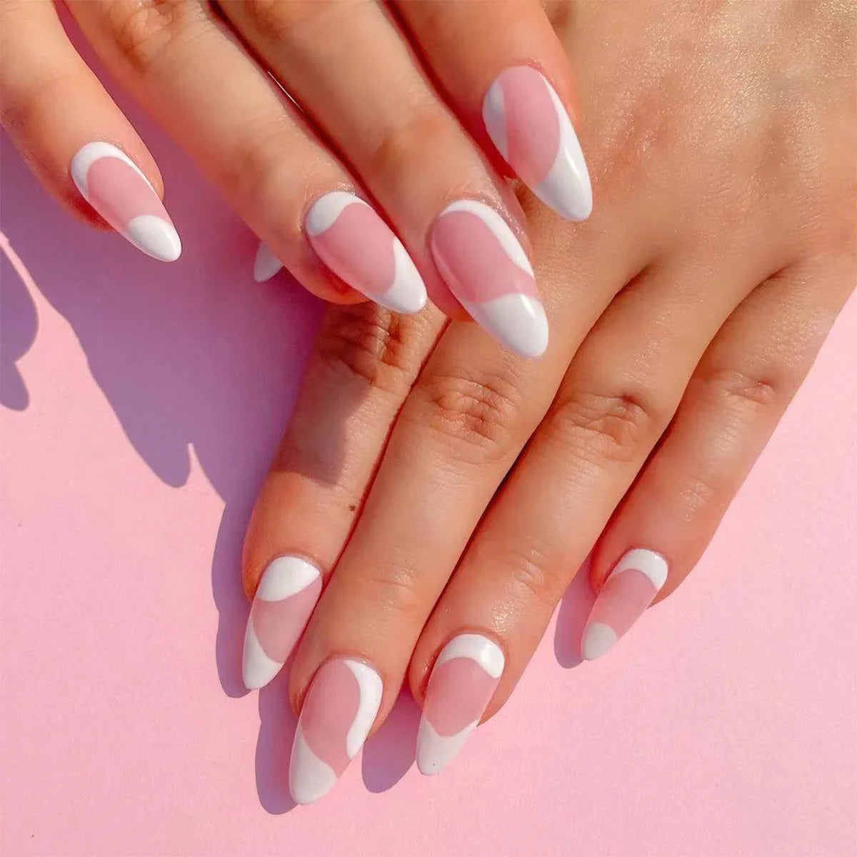 24Pcs/Set Almond Gradient Press On Nail Art Wearable Fake Nails Pointed Simple Ballet Coffin Reusable False Nails Tips Finished