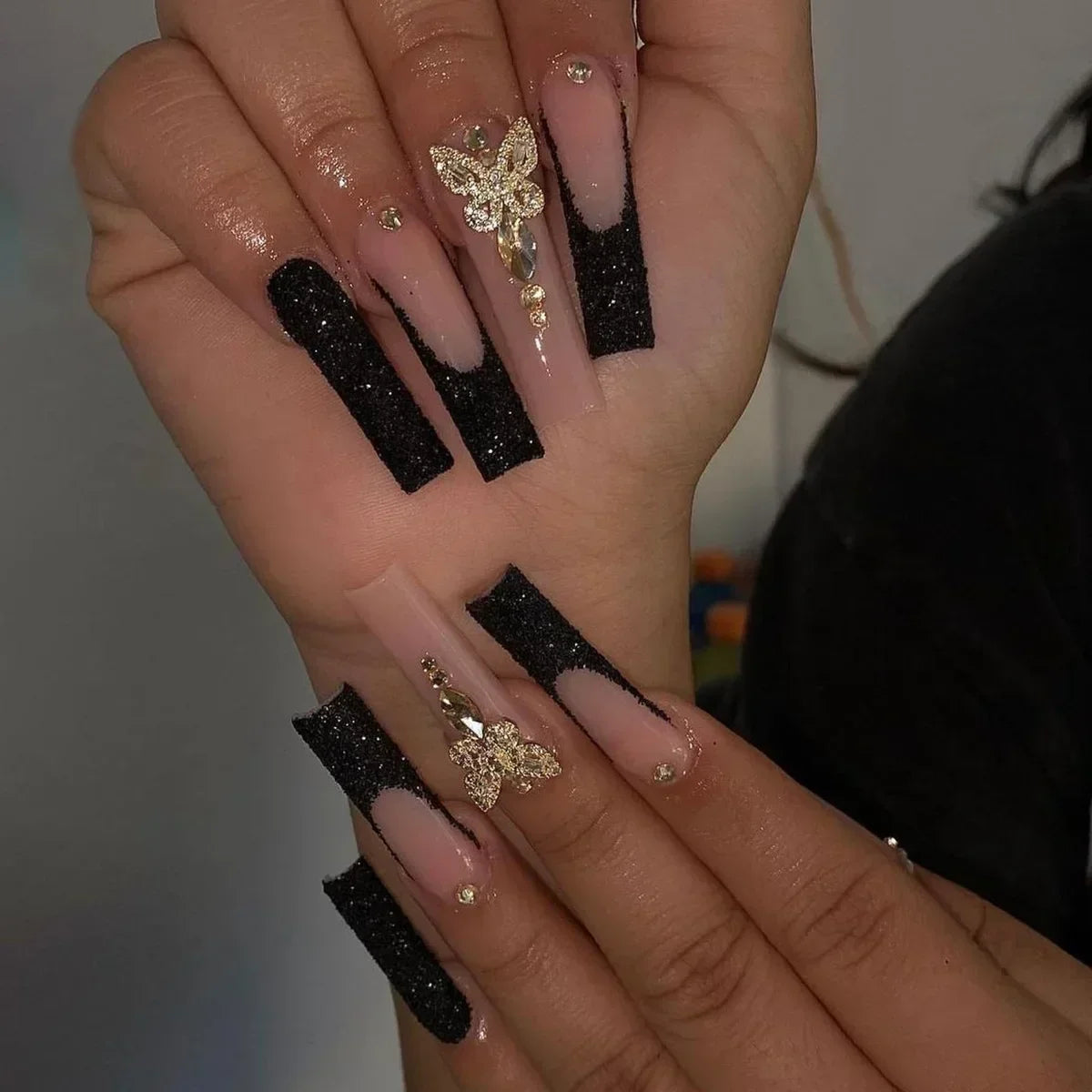 24Pcs Pink Bow Design False Nails Long Ballet Press on Nails with Pearl Wearable Coffin Fake Nails French Square Finger Nail