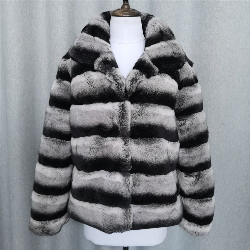 Classic Winter Real Fur Coat Genuine Real Rex Rabbit Fur Coats With Lapel Natural Rex Rabbit Fur Jackets Women Coats - - DYAVOR®