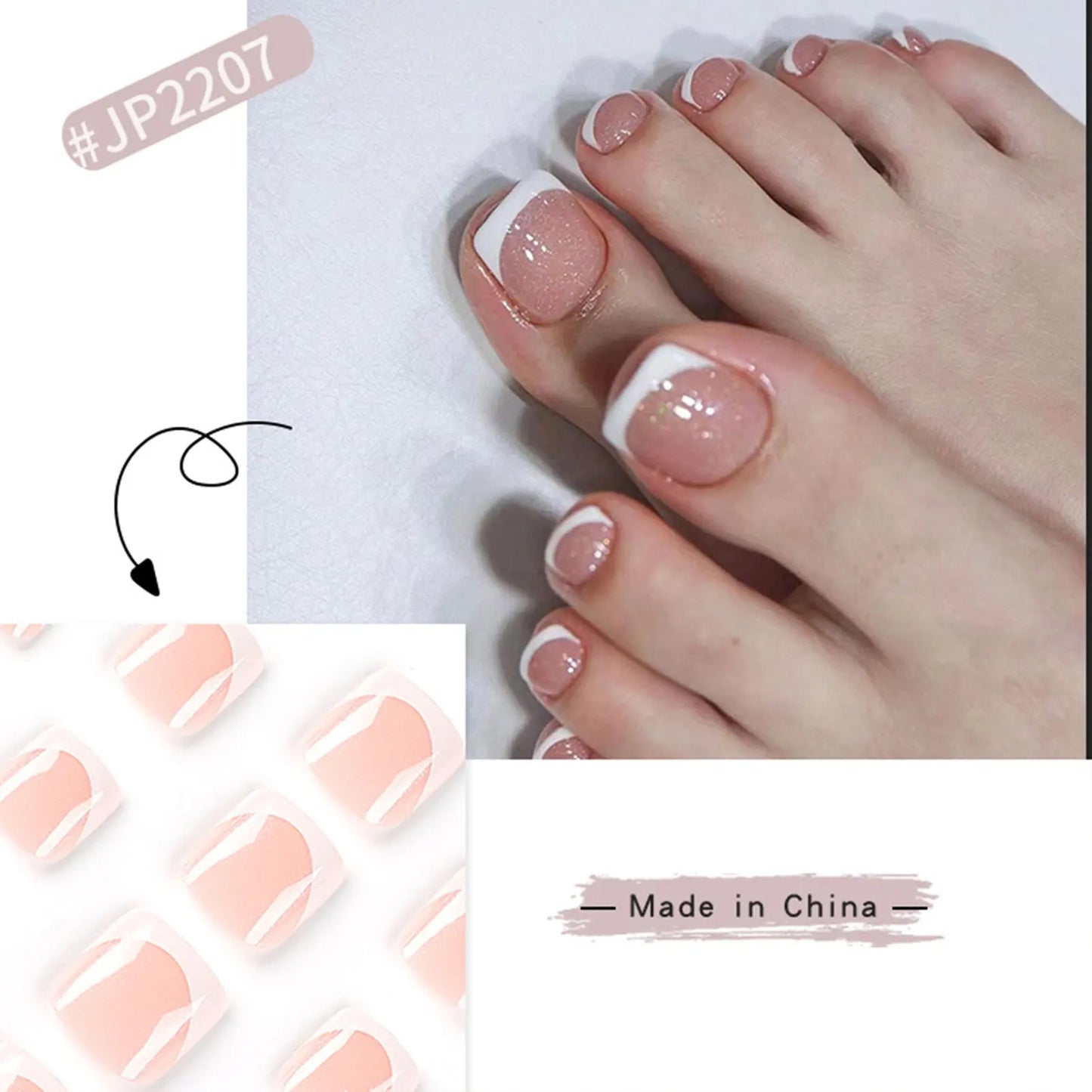 Summer French Toe Nails Set Press On Short Square Acrylic Nail Kits Wearable False Nails Nude Color Fashion Fake Feet Nail Tips - - DYAVOR®