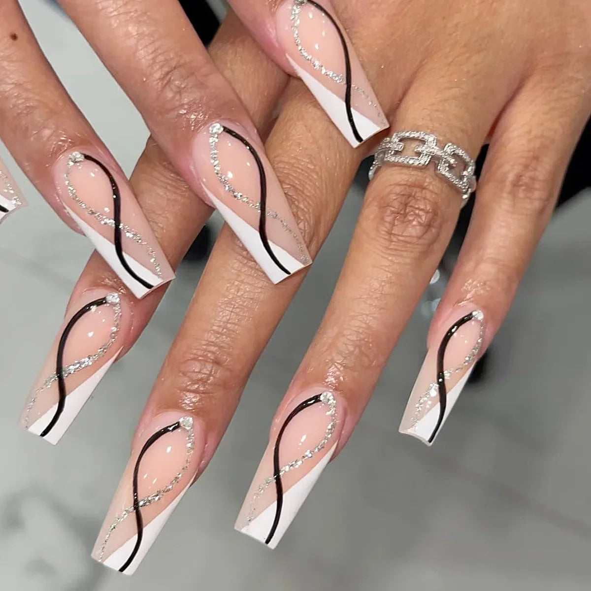 wearable full cover long ballet French coffin white False Nails with glue matte red black pink white artificial nails press on - - DYAVOR®