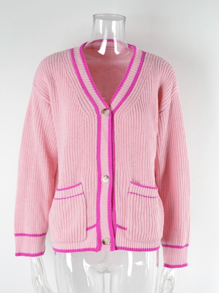 Fashion Women Sweaters 2023 New Contrast Pocket Coat Korean Fashion Women Cardigan Autumn Winter Streetwear Tops White Cardigan - - DYAVOR®