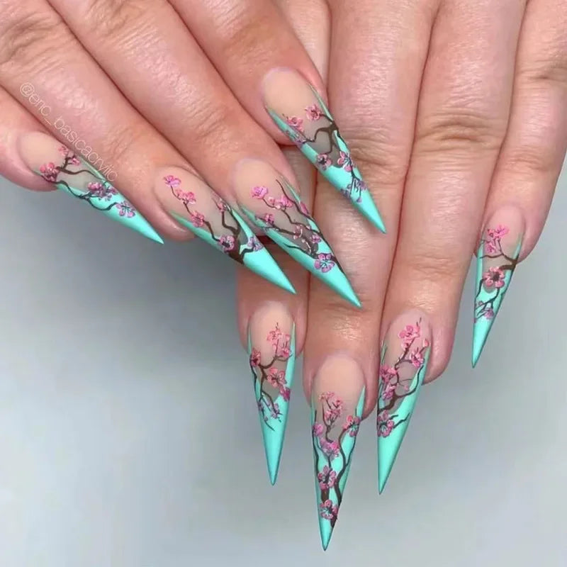 24Pcs Extra Long Stiletto False Nails Pointy French Fake Nails Glitter Detachable Almond Press on Nails Full Cover Nail Tips - - DYAVOR®