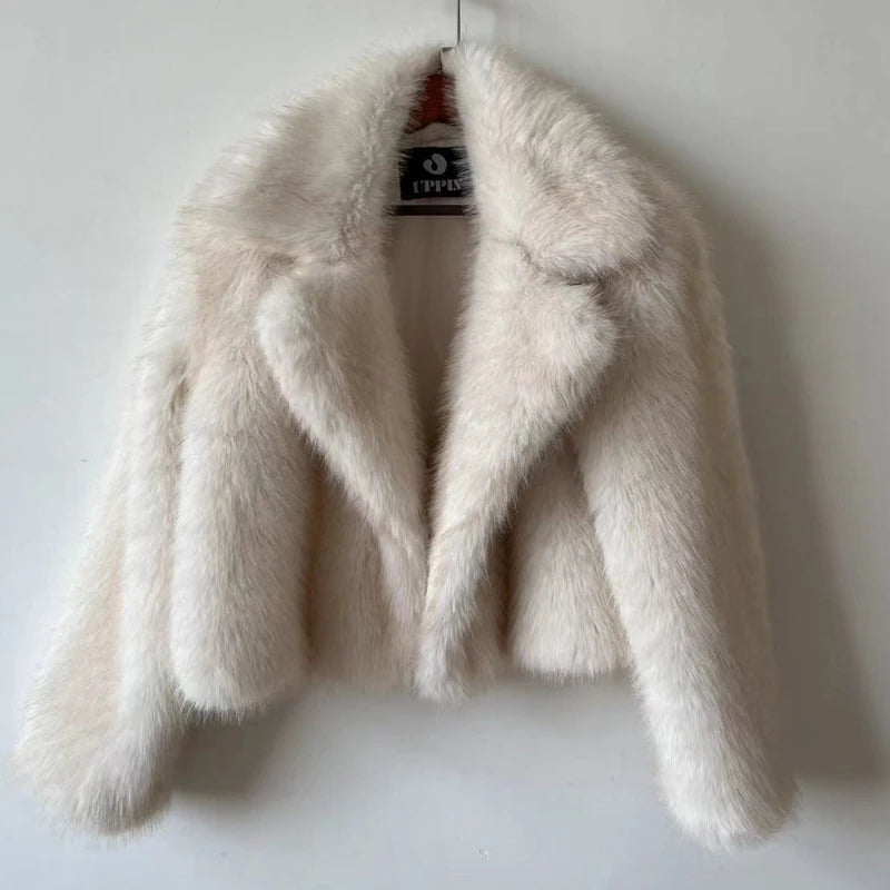 Luxury Autumn Winter Fur Coat Short Fluffy Fox Fur Jacket Cropped Women