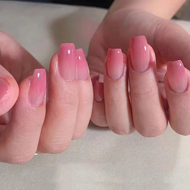 Gradient False nails French Ballerina Fake Nails Stars Blue White Wavy Flowers Nails Full Cover Press on Nails DIY Detachable - - DYAVOR®