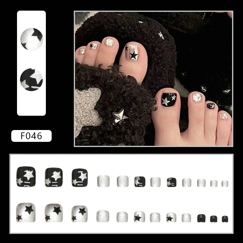 24pcs Wearable White-Edged French Manicure Toenails Full Cover Press On Fake Toenails DIY Artificial Acrylic False Toenails - - DYAVOR®